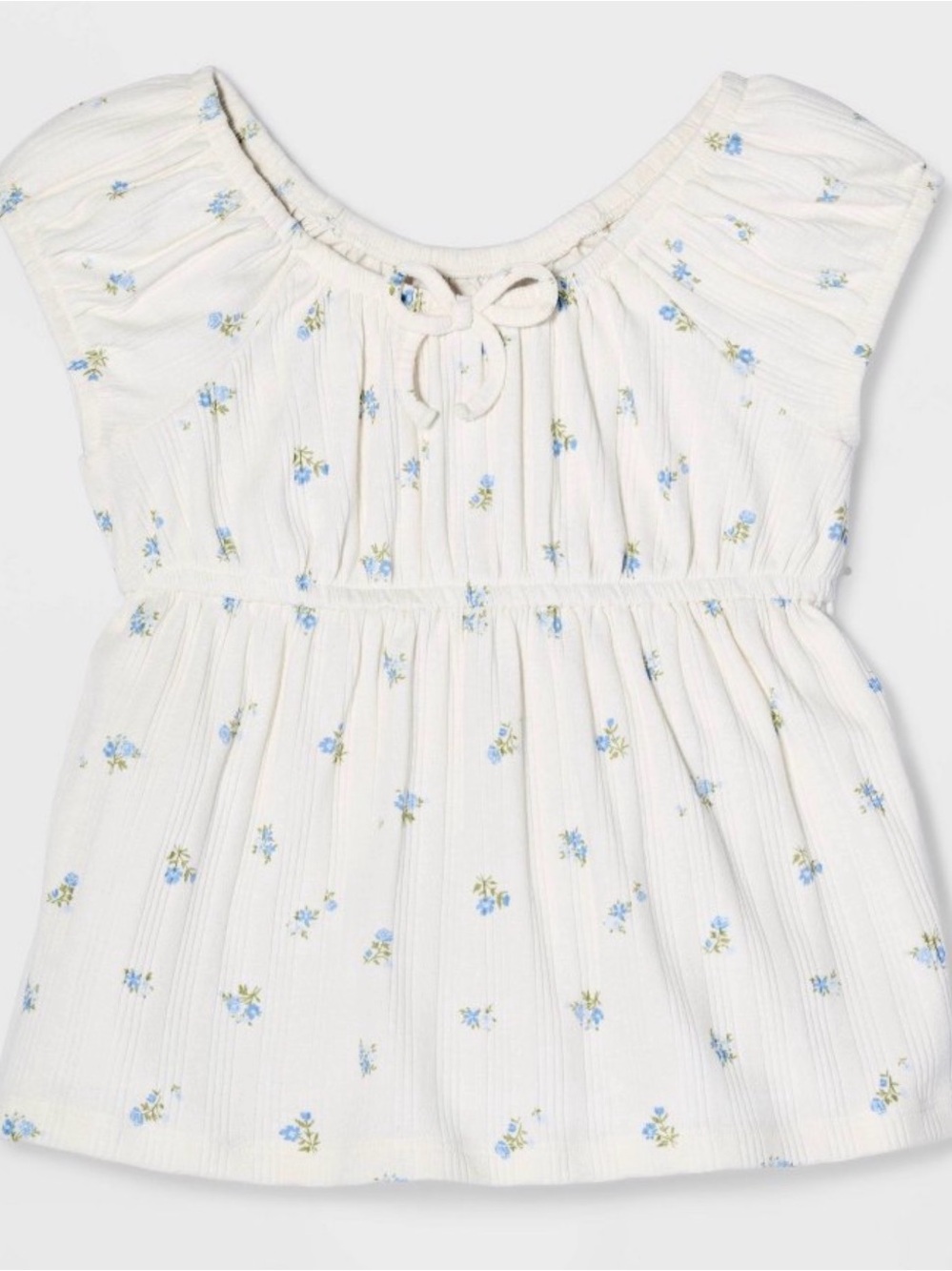 Cat & Jack Girls’ Pointelle Knit Floral Peplum Blouse, Blue and Cream, Size XL